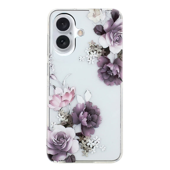 For iPhone 16 Plus Colorful Painting Pattern TPU Phone Case(Peony)