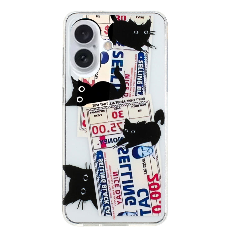 For iPhone 16 Plus Colorful Painting Pattern TPU Phone Case(Black Cat)