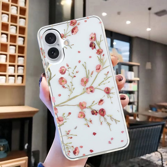 For iPhone 16 Plus Colorful Painting Pattern TPU Phone Case(Red Flowers)