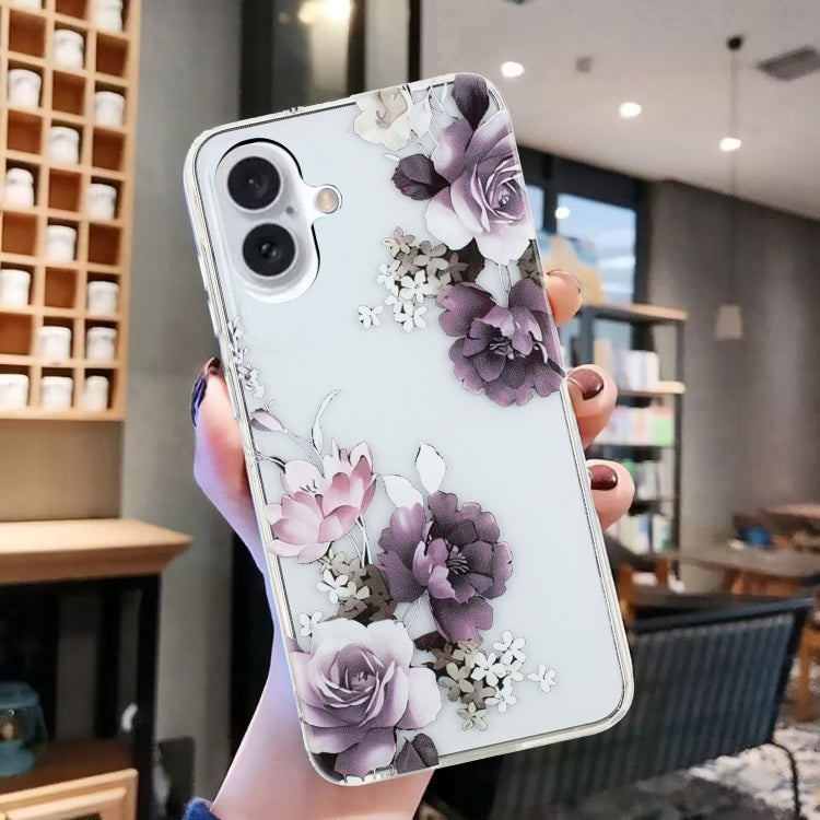 For iPhone 16 Colorful Painting Pattern TPU Phone Case(Peony)
