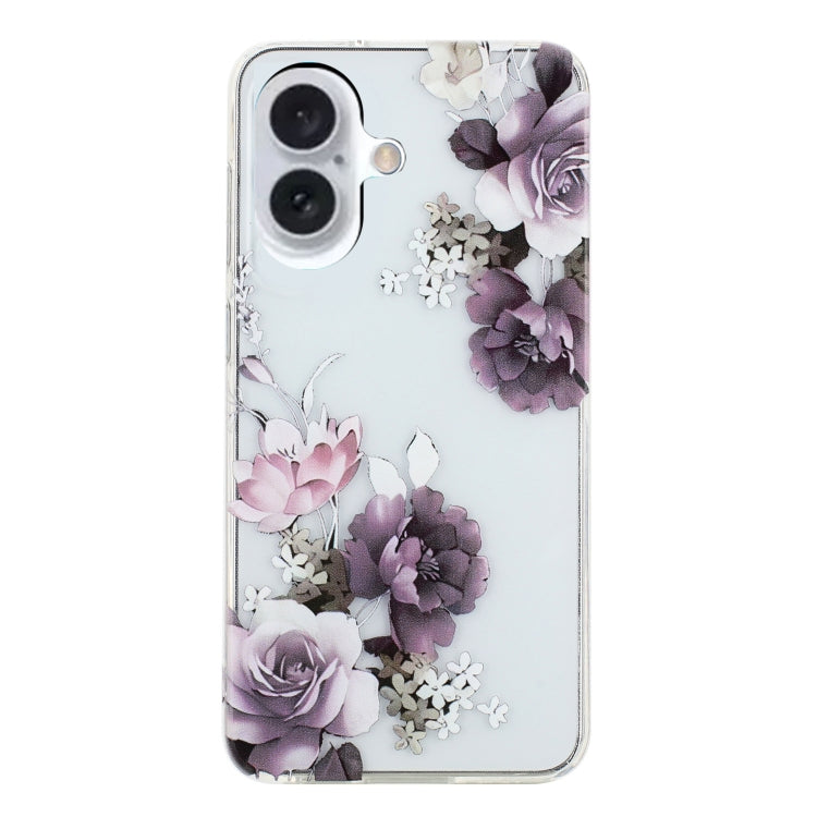 For iPhone 16 Colorful Painting Pattern TPU Phone Case(Peony)
