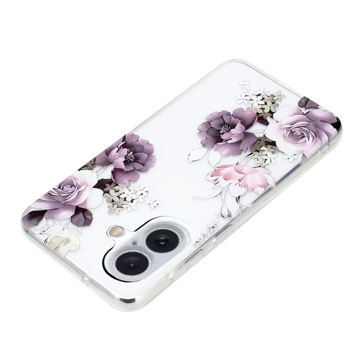 For iPhone 16 Colorful Painting Pattern TPU Phone Case(Peony)