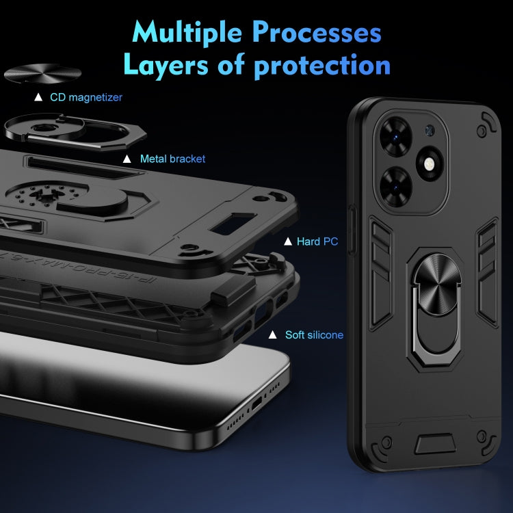 For Tecno Spark Go 2024 Shockproof Metal Ring Holder Phone Case(Black)