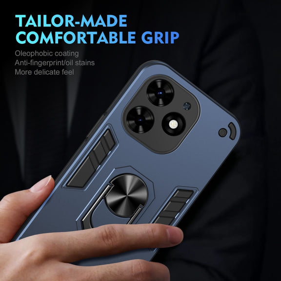For Tecno Spark Go 2024 Shockproof Metal Ring Holder Phone Case(Blue)