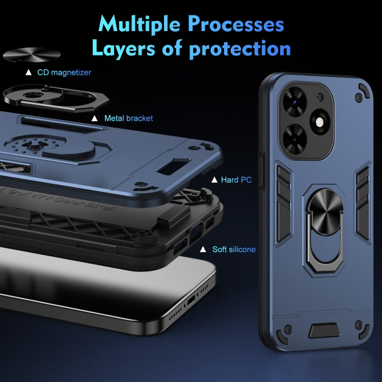 For Tecno Spark Go 2024 Shockproof Metal Ring Holder Phone Case(Blue)
