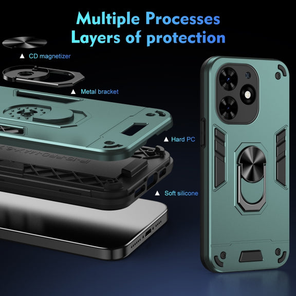 For Tecno Spark Go 2024 Shockproof Metal Ring Holder Phone Case(Green)