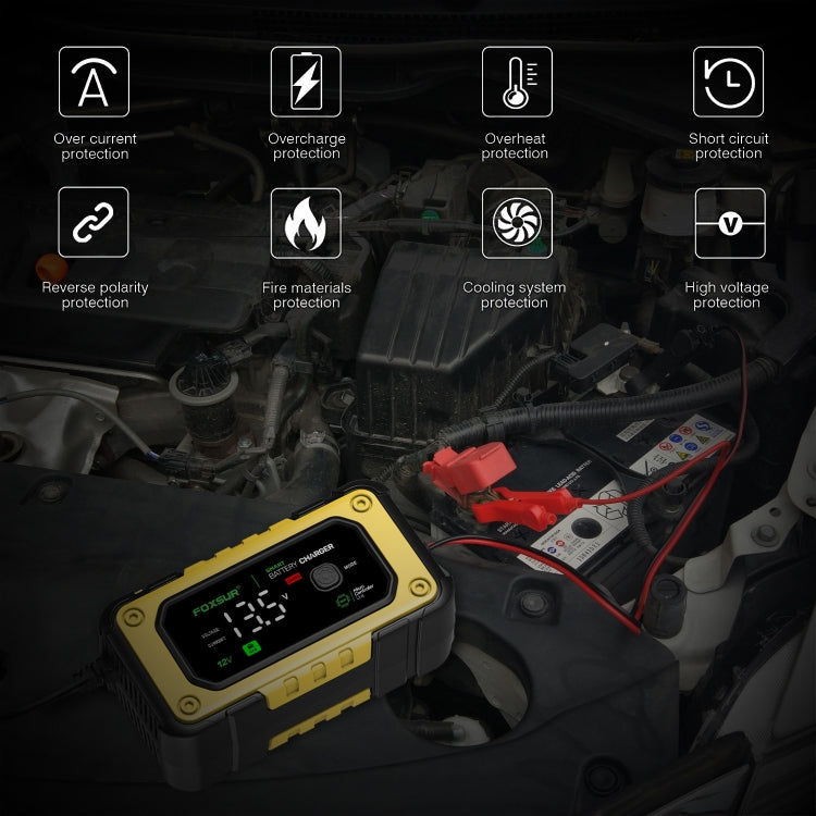 FOXSUR 7A 12V Car / Motorcycle Smart Battery Charger, Plug Type:EU Plug(Yellow)