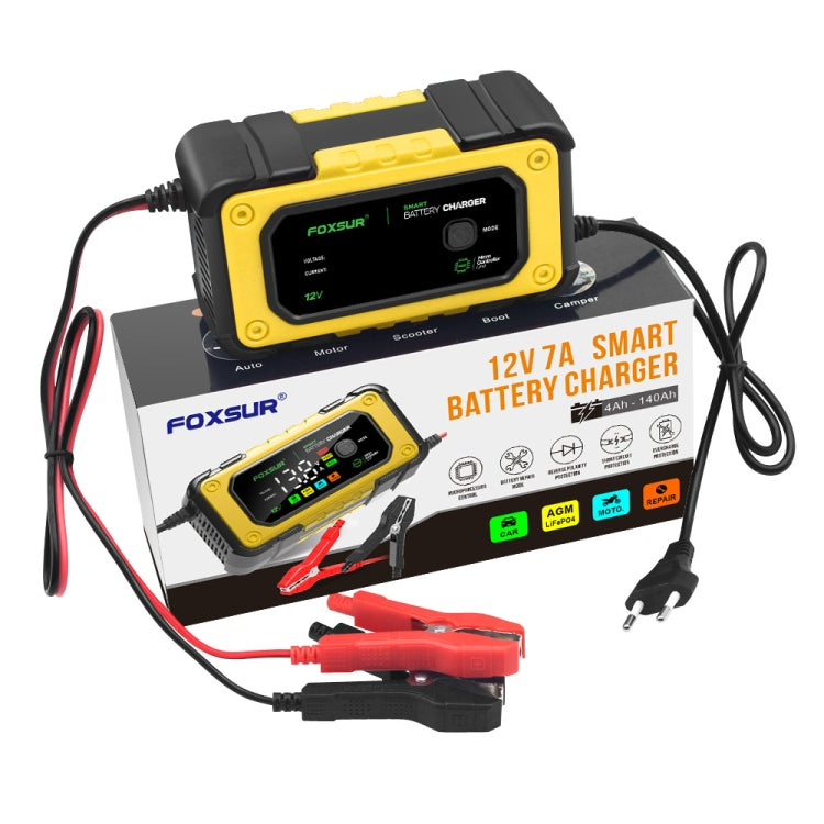 FOXSUR 7A 12V Car / Motorcycle Smart Battery Charger, Plug Type:EU Plug(Yellow)