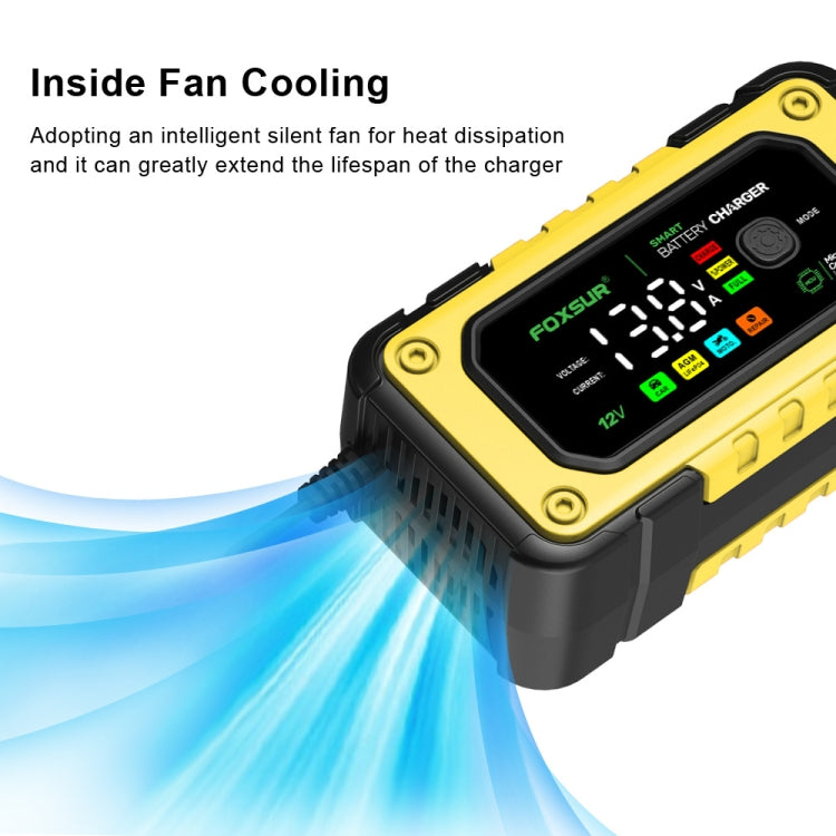 FOXSUR 7A 12V Car / Motorcycle Smart Battery Charger, Plug Type:EU Plug(Yellow)