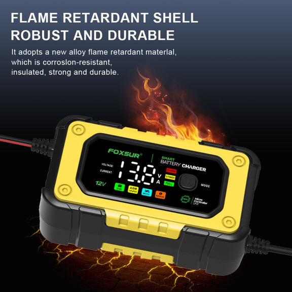 FOXSUR 7A 12V Car / Motorcycle Smart Battery Charger, Plug Type:EU Plug(Yellow)