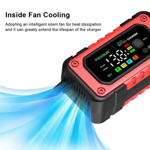 FOXSUR 7A 12V Car / Motorcycle Smart Battery Charger, Plug Type:US Plug(Red)
