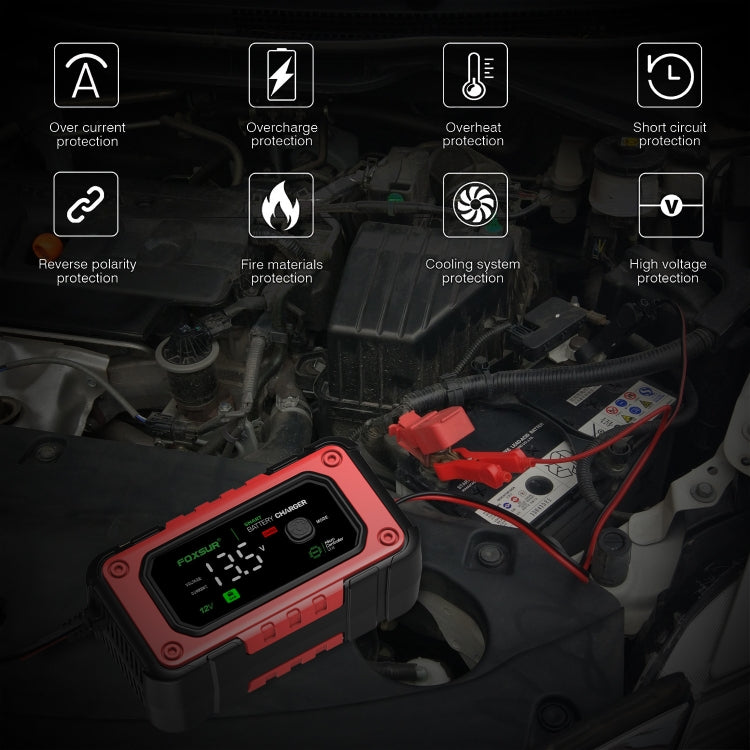 FOXSUR 7A 12V Car / Motorcycle Smart Battery Charger, Plug Type:UK Plug(Red)