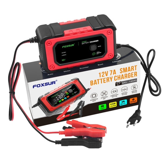 FOXSUR 7A 12V Car / Motorcycle Smart Battery Charger, Plug Type:UK Plug(Red)