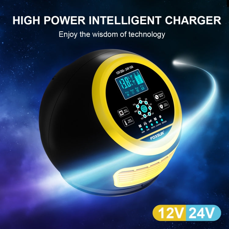 FOXSUR 20A 12V 24V Car / Motorcycle Smart Battery Charger, Plug Type:US Plug(Yellow)