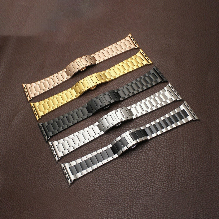 For Apple Watch SE 40mm Three-bead Butterfly Buckle Metal Watch Band(Silver Black)