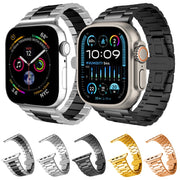 For Apple Watch SE 40mm Three-bead Butterfly Buckle Metal Watch Band(Silver Black)