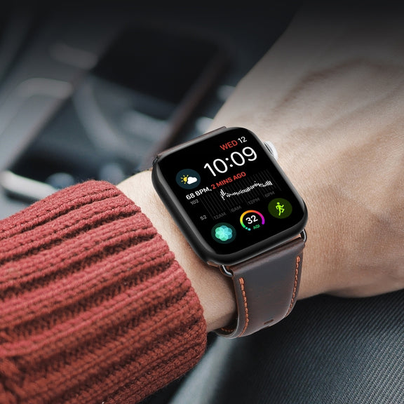 For Apple Watch SE 2023 40mm DUX DUCIS Business Genuine Leather Watch Strap(Coffee)
