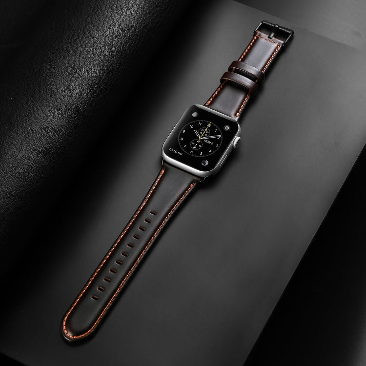 For Apple Watch Series 9 45mm DUX DUCIS Business Genuine Leather Watch Strap(Coffee)