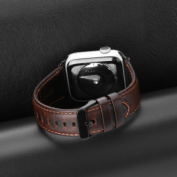 For Apple Watch SE 2022 40mm DUX DUCIS Business Genuine Leather Watch Strap(Coffee)