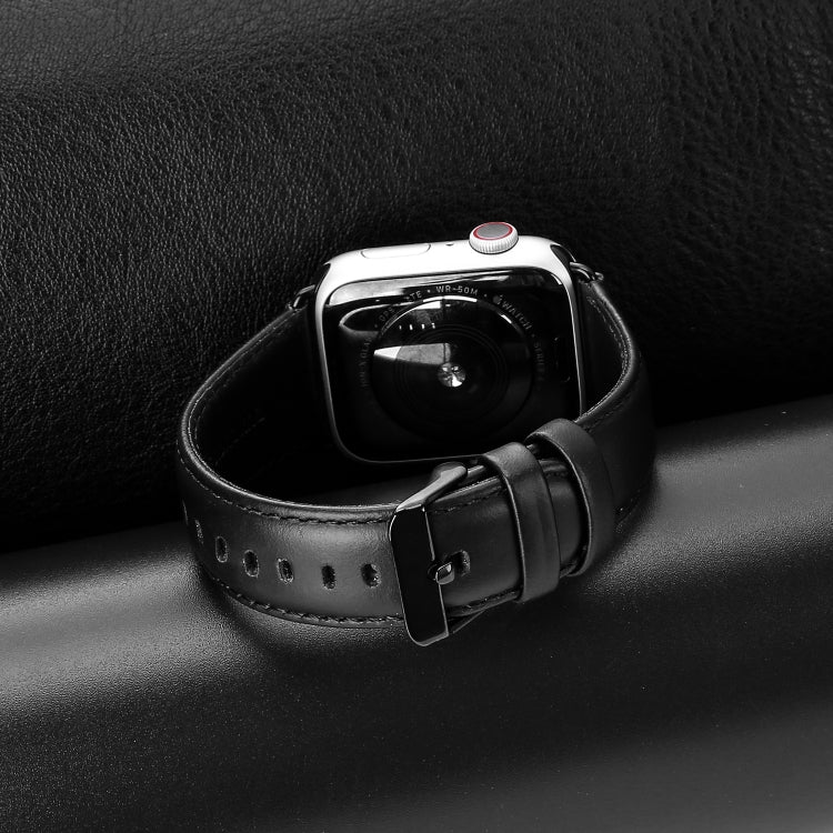For Apple Watch SE 2022 44mm DUX DUCIS Business Genuine Leather Watch Strap(Black)