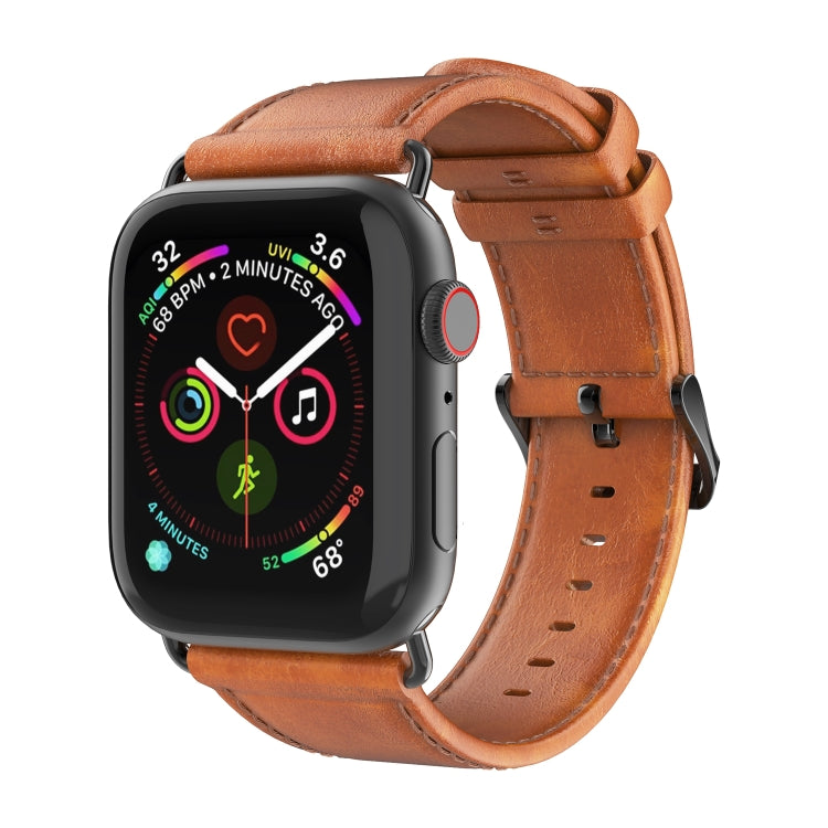 For Apple Watch Series 7 41mm DUX DUCIS Business Genuine Leather Watch Strap(Khaki)