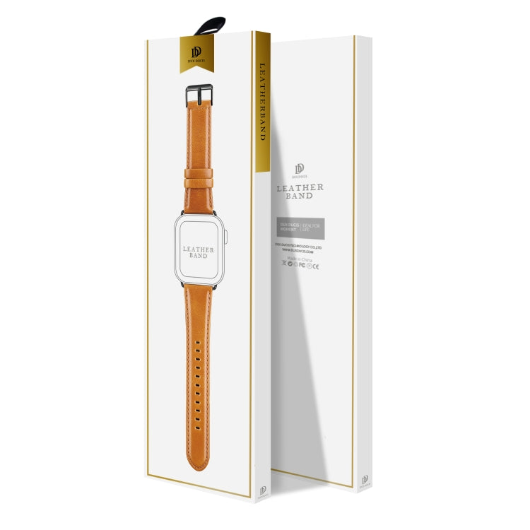 For Apple Watch Series 6 44mm DUX DUCIS Business Genuine Leather Watch Strap(Khaki)