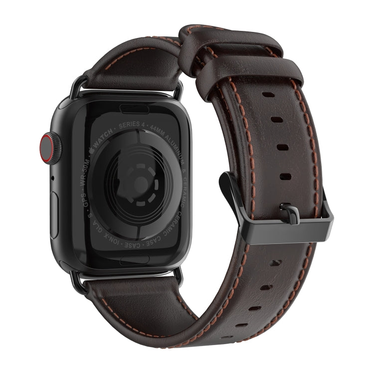 For Apple Watch Series 10 46mm DUX DUCIS Business Genuine Leather Watch Strap(Coffee)