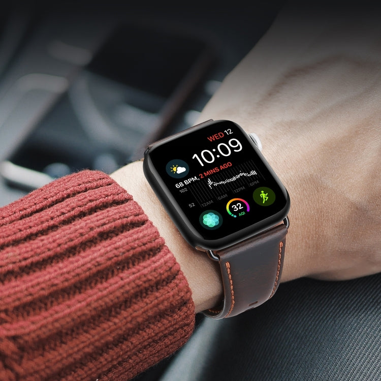 For Apple Watch Series 10 46mm DUX DUCIS Business Genuine Leather Watch Strap(Coffee)