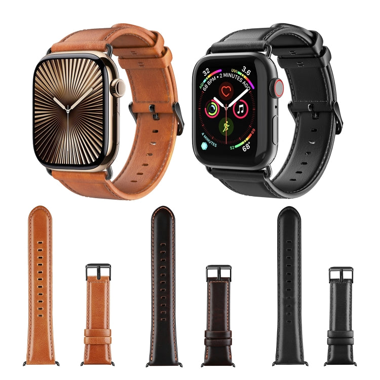 For Apple Watch Ultra 49mm DUX DUCIS Business Genuine Leather Watch Strap(Black)