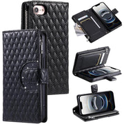 For iPhone 16e Glitter Lattice Zipper Wallet Leather Phone Case(Black)