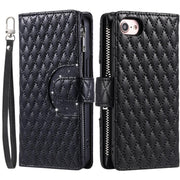 For iPhone 16e Glitter Lattice Zipper Wallet Leather Phone Case(Black)