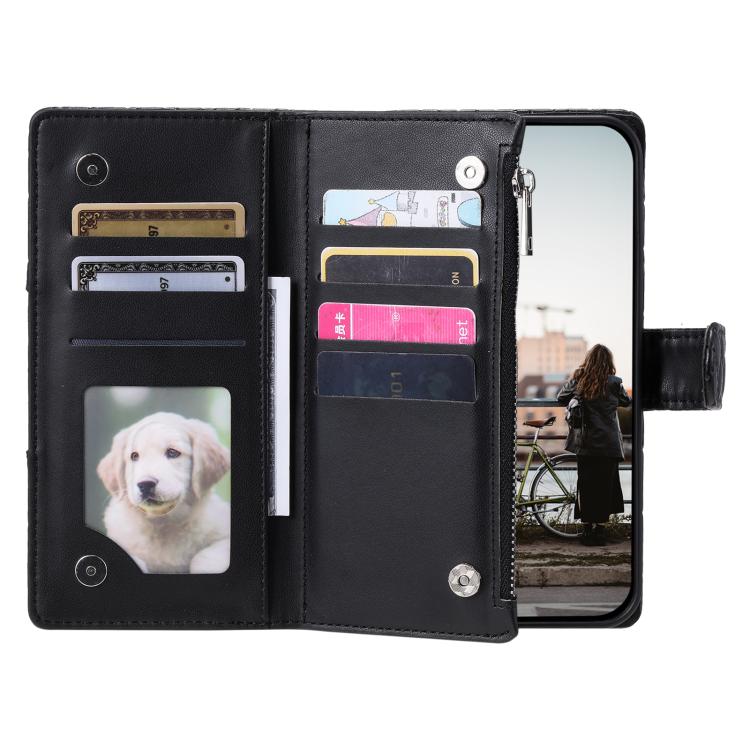 For iPhone 16e Glitter Lattice Zipper Wallet Leather Phone Case(Black)
