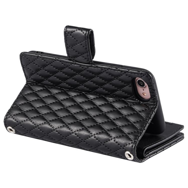 For iPhone 16e Glitter Lattice Zipper Wallet Leather Phone Case(Black)