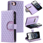 For iPhone 16e Glitter Lattice Zipper Wallet Leather Phone Case(Purple)