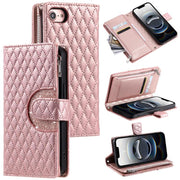 For iPhone 16e Glitter Lattice Zipper Wallet Leather Phone Case(Rose Gold)