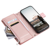 For iPhone 16e Glitter Lattice Zipper Wallet Leather Phone Case(Rose Gold)
