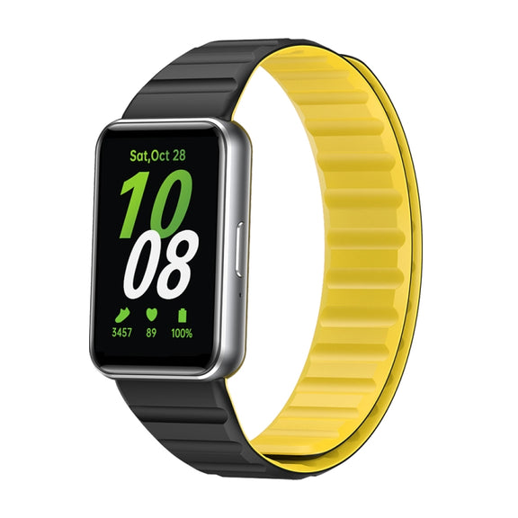 For Samsung Galaxy Fit 3 Two Color Magnetic Silicone Watch Band(Black Yellow)