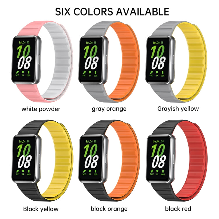 For Samsung Galaxy Fit 3 Two Color Magnetic Silicone Watch Band(Black Orange)