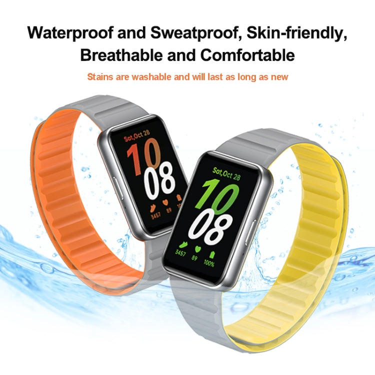 For Samsung Galaxy Fit 3 Two Color Magnetic Silicone Watch Band(Black Yellow)