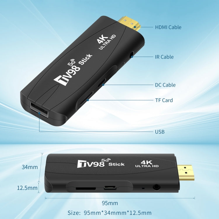 TV98 Rockchip 3228A Quad Core 4K HD Bluetooth Android TV Stick, RAM:4GB+32GB(UK Plug)