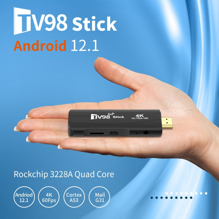 TV98 Rockchip 3228A Quad Core 4K HD Bluetooth Android TV Stick, RAM:4GB+32GB(UK Plug)