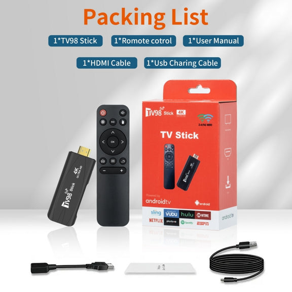 TV98 Rockchip 3228A Quad Core 4K HD Bluetooth Android TV Stick, RAM:4GB+32GB(UK Plug)