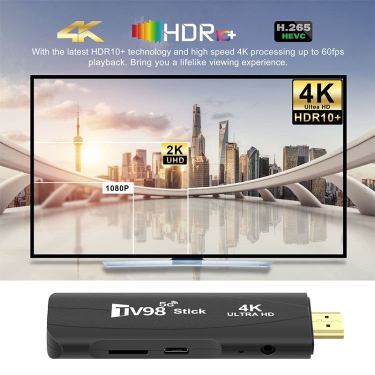 TV98 Rockchip 3228A Quad Core 4K HD Bluetooth Android TV Stick, RAM:4GB+32GB(UK Plug)