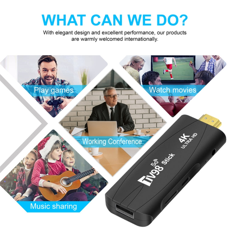 TV98 Rockchip 3228A Quad Core 4K HD Bluetooth Android TV Stick, RAM:4GB+32GB(UK Plug)