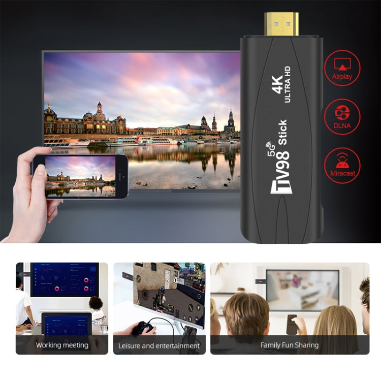 TV98 Rockchip 3228A Quad Core 4K HD Bluetooth Android TV Stick, RAM:4GB+32GB(UK Plug)