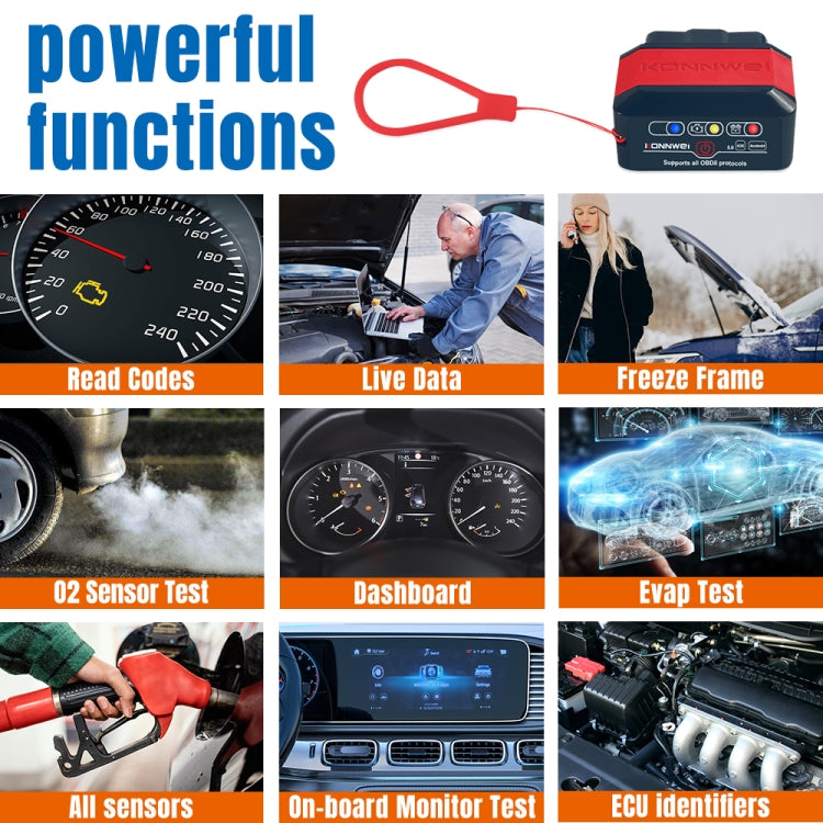 KONNWEI KW905 Bluetooth 5.0 Car OBD2 Scanner Support Android & iOS(Black Red)