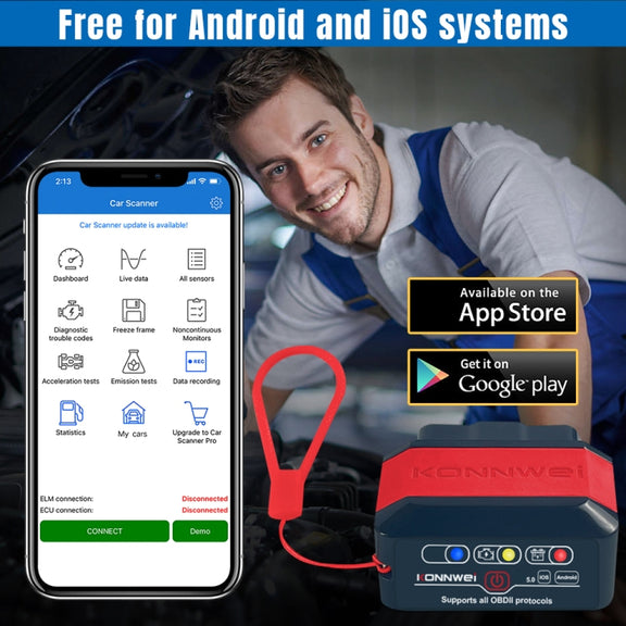 KONNWEI KW905 Bluetooth 5.0 Car OBD2 Scanner Support Android & iOS(Black Red)