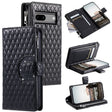 For Google Pixel 7a Glitter Lattice Zipper Wallet Leather Phone Case(Black) - Google Cases by PMC TechLife | Online Shopping South Africa | PMC TechLife | Buy Now Pay Later Mobicred
