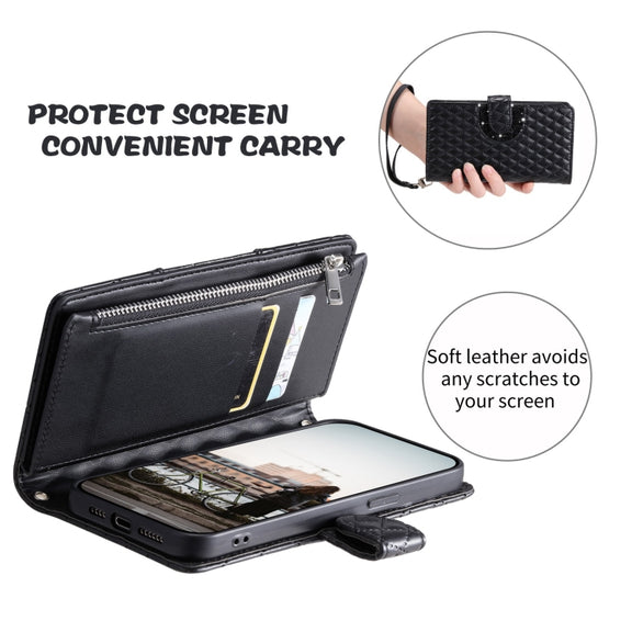 For Google Pixel 8 Glitter Lattice Zipper Wallet Leather Phone Case(Black)