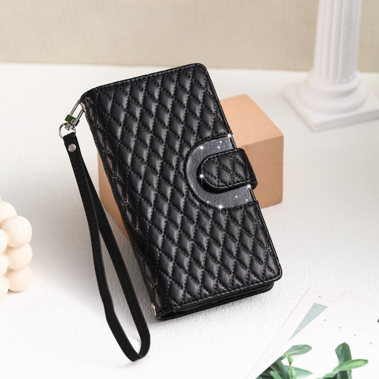 For Google Pixel 8 Pro Glitter Lattice Zipper Wallet Leather Phone Case(Black)